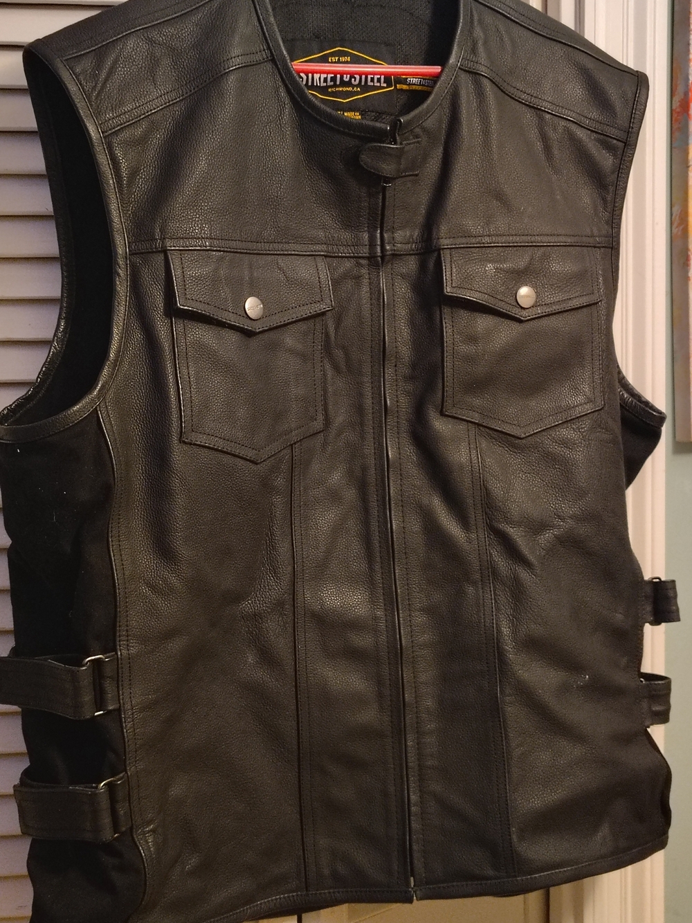 Men's Black Leather Biker Vest by Street & Steel